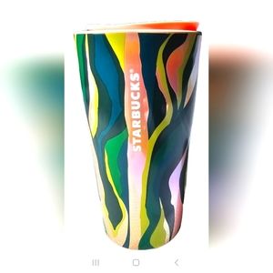 Starbucks 2024 Ceramic Luster Travel Cup Tumbler Affogato Pink Green Seagrass